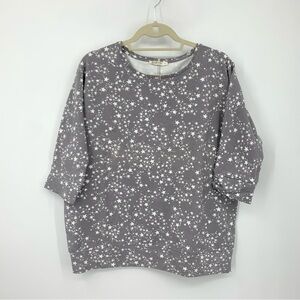 WoolOvers Women Size Small Shirt Short Sleeve Top Gray White Star Print Pullover